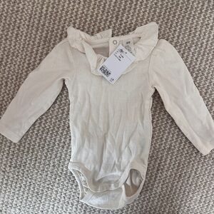 H&M Cream Ruffle Collar Baby Bodysuit
